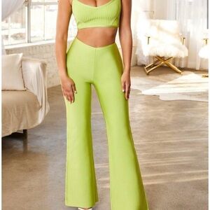 Oh polly batch a lime small regular high waisted flare pants NWT